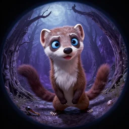 curved perspective, extreme narrow, extreme fisheye, digital art of a female marten animal cartoon character by anton fadeev from nightmare before christmas