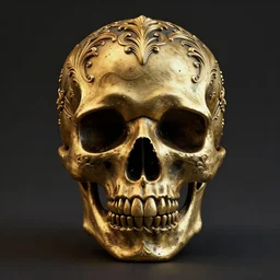 3d golden and black skull engraved with baroque ornaments. trending on artstation. octane render. dark art. gothic art. symmetrical artwork
