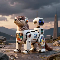 product photo of a futuristic stylized pet robot, kindchenschema, by artgerm and greg rutkowski and marc newson and zaha hadid, alphonse mucha, zaha hadid. otter loris mix. side view, volumetric light, detailed, octane render, midsommar - t
