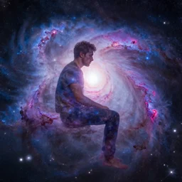 nebula in form of a man sitting, astrophotography, colorful