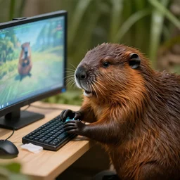 a beaver playing video games