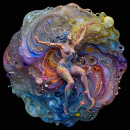 the dream of creation, metaphysical art, abstract, fluid art, alcohol ink, wet paint, fantasy, surrealism, zbrush, unreal engine, vibrant, detailed, by diego koi and ian hornak