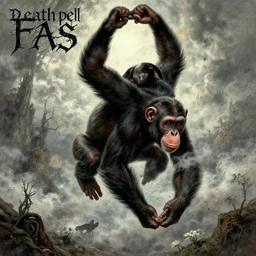 chimpanzee descending from heaven, in the style of deathspell omega's fas album cover, illustration, detailed