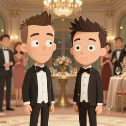 a highly detailed, ultra-realistic portrait of Beavis and Butt-head in fancy clothes at a high-class party