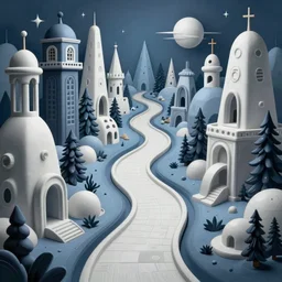 an epic elegant mysterious masterpiece fantasy matte painting of an impossible path winding through arctic dream worlds with surreal architecture designed by heironymous bosch, structures inspired by heironymous bosch's garden of earthly delights, surreal ice interiors by cyril rolando and asher durand and natalie shau, insanely detailed, whimsical, intricate, sharp focus