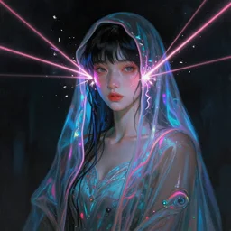 awe-inspiring award-winning concept art full body face portrait painting of lithe, petite, innocent, attractive anglerfish cyberpunk Ashley Liao in neon shrouds as the goddess of lasers, sparks, by Julie Bell, Jean Delville, Virgil Finlay, Alphonse Mucha, Ayami Kojima, Amano, Charlie Bowater, Karol Bak, Greg Hildebrandt, Jean Delville, Frank Frazetta, Peter Kemp, and Pierre Puvis de Chavannesa, extremely moody lighting, glowing light and shadow, atmospheric, shadowy, cinematic, 8K,