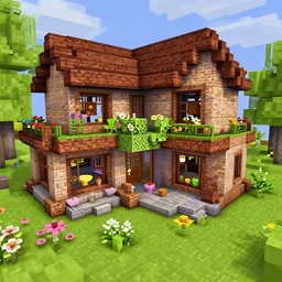 a mansion surrounded by flowers in minecraft