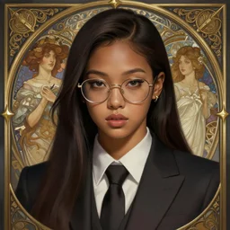 jossi of blackpink, wearing glasses, wearing a suit, deep focus, d & d, fantasy, intricate, elegant, highly detailed, digital painting, artstation, concept art, matte, sharp focus, illustration, hearthstone, art by artgerm and greg rutkowski and alphonse mucha