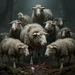 epic professional digital art of hungry terror sheep, moody atmospheric lighting, intricate, foreboding, detailed, by leesha hannigan, ayne haag, reyna rochin, ignacio fernandez rios, mark ryden, iris van herpen, artstation, cgsociety, epic, stunning, gorgeous, much wow, cinematic, masterpiece.