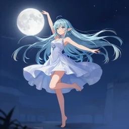 digital art long hair anime lady ELF dancing in the moonlight l by Sakimichan