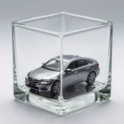cube glass with real car inside