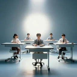 a long shot, color studio photographic portrait of a futuristic classroom, dramatic backlighting, 1 9 9 3 photo from life magazine,