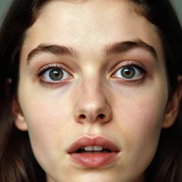 a candid extreme closeup portrait of an expressive face of fascinated young woman by annie leibovitz