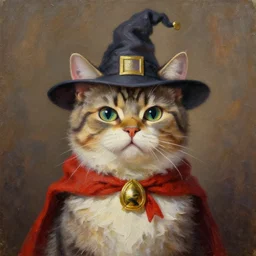 a super math wizard cat, richly textured oil painting