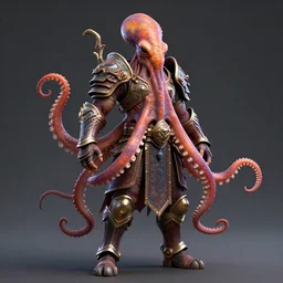 full body frontview portrait of warrior wearing octopus armour, character, designed in blender, 4 k hd, octane render, intricate and highly detailed, coloured with lots of colour, cinematic, posing,