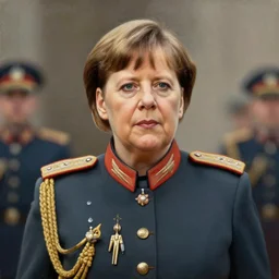 epic oil painting portrait of dictator angela merkel in her military parade uniform, dictator, authoritarian, nationalist, epic