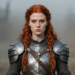 girl in a viking armor with red hair symetrical face by Ilya Kuvshinov