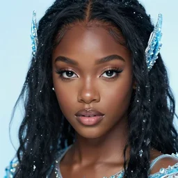 Character concept art of an african-american anime ice goddess || cute-fine-face, pretty face, realistic shaded Perfect face, fine details by Stanley Artgerm Lau, WLOP, Rossdraws, James Jean, Andrei Riabovitchev, Marc Simonetti, and Sakimichan, tranding on artstation