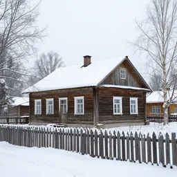 a russian house in the snow