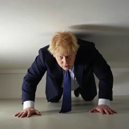 boris johnson as a horror figure, crawling on the ceiling