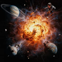 in the style of jeremy lipking, dean cornwell, planets : : exploding : : colliding in space realistic brutal hateful awe shock terror