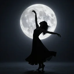 silouete of a woman with a dress dancing undrr the moonlight