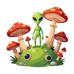 trippy space alien mushrooms planet from the movie tron, wide angle shot, white background, vector art, illustration by frank frazetta