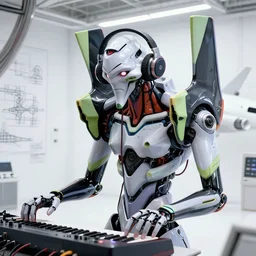 cyborg wearing dj headphones, in a white room, tentacles, evangelion, white aircraft hanger, cables, wires, synthesizer, ghost in the shell, schematics, cyberpunk, machine, cinematic, photorealistic face, high detail, hyper detail, insane _ details, ultra detailed, octane render, 8 k