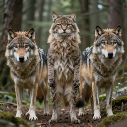 furry cat woman in a forest 8 b 4 with real wolves human face