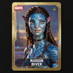 madison beer : : young woman : : as na'vi woman by marvel trading card : : by greg rutkowski, wlop, instagram, unreal engine, : :