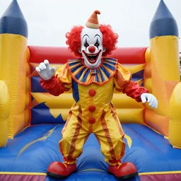 scary bouncy castle clown, highly detailed, 8 k, hdr, smooth, sharp focus, high resolution, award - winning photo