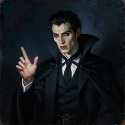 portrait attractive young male vampire, midnight, spell casting, painting by bastien lecouffe deharme, vladimir volegov, j. c. leyendecker, tom of finland and rembrandt, trending on artstation