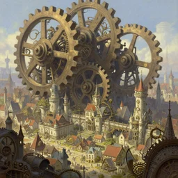 steampunk city built on giant gears, clockwork, giant mechanisms, industry, steampunk villages castles, buildings vista artstation illustration sharp focus sunlit vista painted by ruan jia raymond swanland lawrence alma tadema zdzislaw beksinski norman rockwell tom lovell alex malveda greg staples