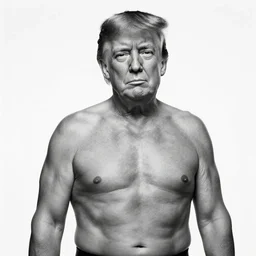very muscular donald trump, 8k, black and white photo, professional photography