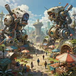 an intricate concept art, illustration, fantasy micro - world of an fantasy creatures fish market, large mechanical biomes, ultra photorealistic, ultra sharp, pinterest, artstation, cgsociety, pinterest, digital art, anime colors, style by ivan talavera, hyperrealistic, octane render, 8 k