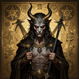 portre of a demon, masonic and kabalistic symbols in background, digital art, ultra detailed