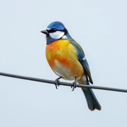 a colorful bird sitting on top of a wire, an airbrush painting by Okuda Gensō, behance contest winner, digital art, airbrush art, vibrant colors, iridescent