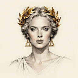 tattoo sketch of charlize theron as aphrodite the greek goddess wearing a gold laurel wreath and triangle earrings, beautiful piercing gaze with sharp pupils, in the style of greg rutkowski, fantasy, amazing detail, epic, elegant, smooth, sharp focus, front view