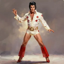 elvis presley pinup style full body portrait by Gil Elvgren, pinup pose, elegant, digital painting, trends on artstation, concept art