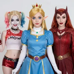 fusion cosplay between lola bunny, princess zelda, harley quinn and scarlett witch