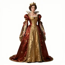 wise queen in royal gown, high detail digital art, full body, standing, isolated on a pure white background, centered, whole figure in frame, sharp focus, studio lighting