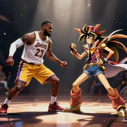 Lebron James dueling Seto Kaiba in an episode of Yu-gi-oh
