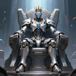 Highly detailed digital painting of sci-fi futuristic AI king on robotic futuristic throne Trending on Artstation HQ, 4K, UHD, High quality, cyberpunk