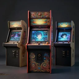 80s retro arcade cabinets, desolate, moody::alejandro jodorowsky, studio ghibli, beeple and James Gilleard and Justin Gerard :: ornate, dynamic, particulate, intricate, elegant, highly detailed, centered, artstation, smooth, sharp focus, octane render, 3d