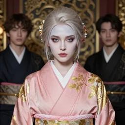 dreamlike luxury stunning gangster girl portrait, pale pink and gold kimono, art by artgerm, wlop, loish, ilya kuvshinov, 8 k realistic, hyperdetailed, beautiful lighting, detailed background, depth of field, symmetrical face, frostbite 3 engine, cryengine,