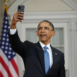 Obama taking his first selfie
