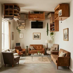 a room where the furniture and decor are all upside down, liminal space, familiar / unfamiliar
