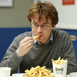 Harry hill eating loaded fries in ikea