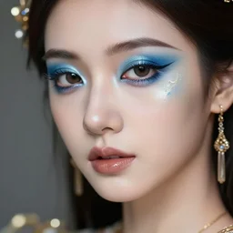 fantasy very beautiful woman face body - art make - up. professional detailed close - up photo 1 7 mm focus and bokeh