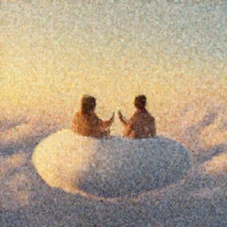 a couple floating alone on a cloud having a drink of Champaign high in the sky above Sint-Marteen, artstation, matte painting, goldenhour,